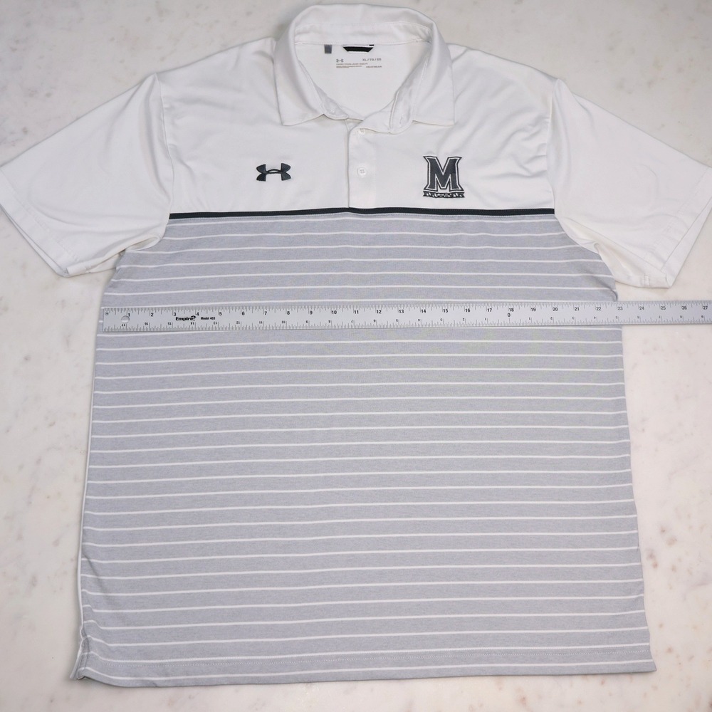 Under Armour Maryland UMD XL White Gray Striped Collegiate M Logo Polo Shirt - Picture 6 of 8